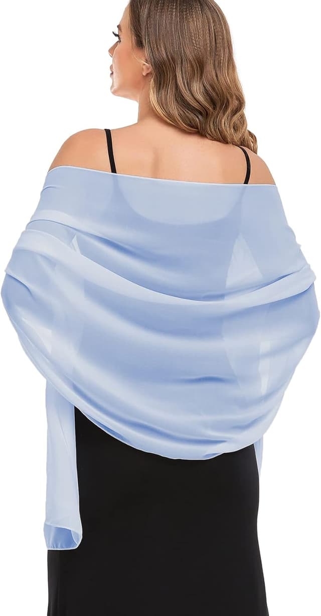 Detalle 2 de Pukguro Sheer Chiffon Shawl & Wrap for Evening Dresses (Black)