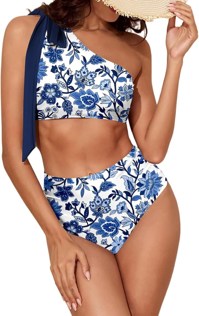 Thumbnail 6 de Herseas Women’s One Bow Shoulder Ruched Bikini Set (2-Piece High-Waist)