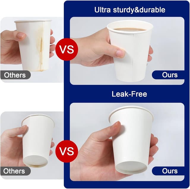 Detalle de Clawsoff 300-Count 12 oz Disposable Paper Coffee Cups (Leak-Resistant, Thickened White Cups)