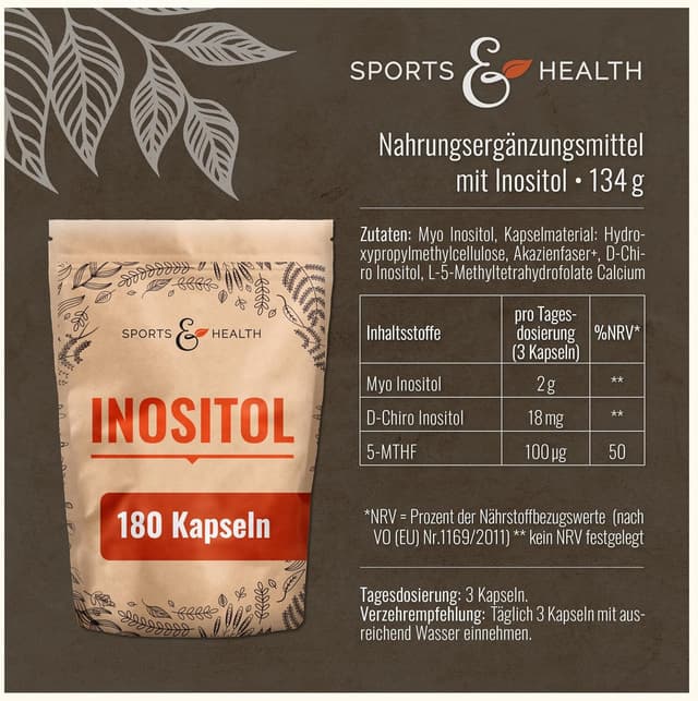 Detalle de Inositol Kapseln (Inositol Komplex) – 180 Kapseln mit Myo- und D-Chiro-Inositol