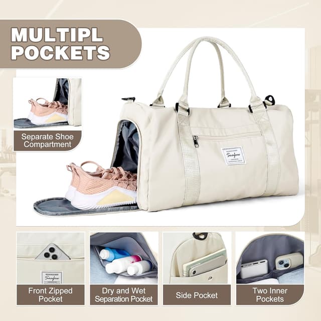 Detalle 2 de WEPLAN Sport Duffel Bag mit Schuhfach & Nassfach – Sporttasche für Damen & Herren, Weekender und Handgepäck