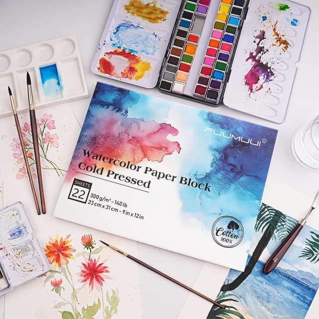Thumbnail 6 de Fuumuui Watercolor Paper Block (9x12 Inch) — 100% Cotton, Cold-Pressed, 22 Sheets (140 lb / 300gsm)