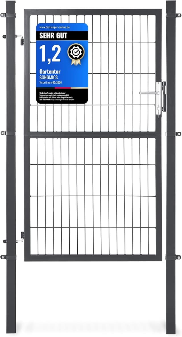 Detalle de SONGMICS abschließbares Gartentor aus verzinktem Stahl, grau – 106 x 160 cm (GGD216GZ01)