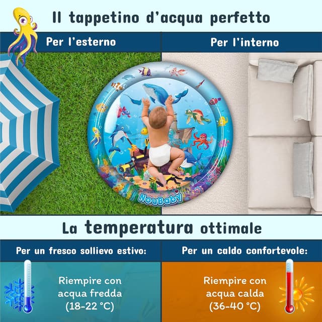 Detalle 2 de NouBaby Tappetino Tummy Time Neonato XXL con cuscino e giochi sensoriali ad acqua
