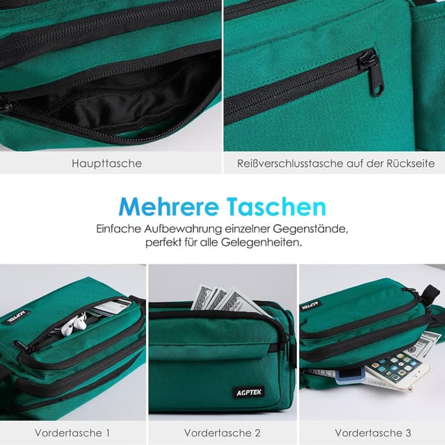 Detalle 2 de AGPTEK Bauchtasche für Herren und Damen – wasserdichte Gürteltasche mit 5 Fächern und RFID-Schutz