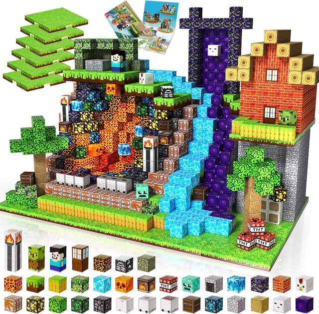 Detalle de 200PCS Magnetic Building Blocks 6 baseplates for kids 🧩