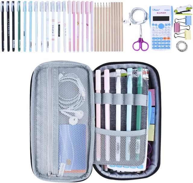 Detalle de Large Capacity Pencil Case / Big Pencil Bag with Oxford Fabric, Mesh Pockets & Elastic Slots