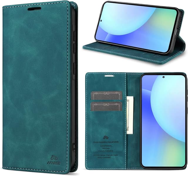 Detalle de AFARER Klapp-Brieftasche für Samsung Galaxy A56 (blau) mit Kartenfächern und Ständerfunktion