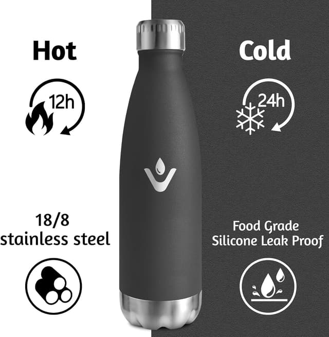 Detalle 2 de Motswedi Borraccia Termica Bambini 500 ml doppia parete 18/8 in acciaio inox, nero