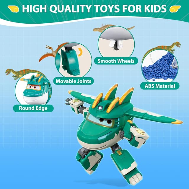 Detalle de Super Wings Dinosaurier 2er-Set Tino & Sally (12,7 cm) – 2-in-1 Actionfigur zum Verwandeln ab 3 Jahren, grün & lila