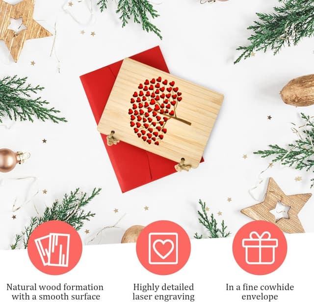 Detalle de Vicloon Wooden Greeting Cards (Tree) – bamboo/wood encouragement, birthday and anniversary card