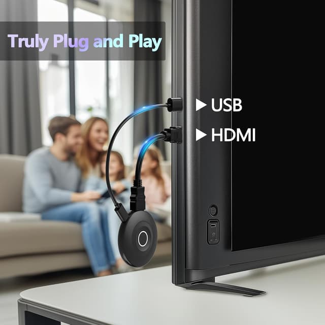 Detalle de 2026 Wireless HDMI Display Dongle 4K Plug & Play (Wi‑Fi Miracast/AirPlay/DLNA) for TV
