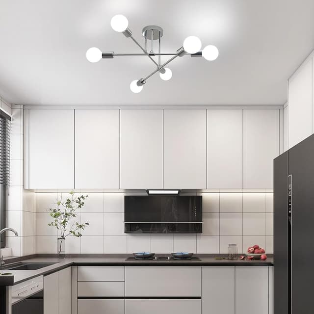 Detalle 2 de Goeco Lampadario Sputnik Vintage con 6 portalampada E27, metallo cromato (60 cm)