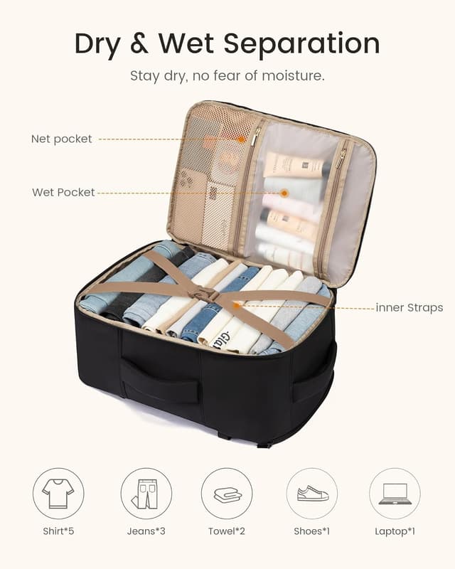 Thumbnail 6 de LOVEVOOK 40L Travel Backpack for Women & Men (TSA Personal Item) with Waterproof Compartments and Laptop Sleeve, Black