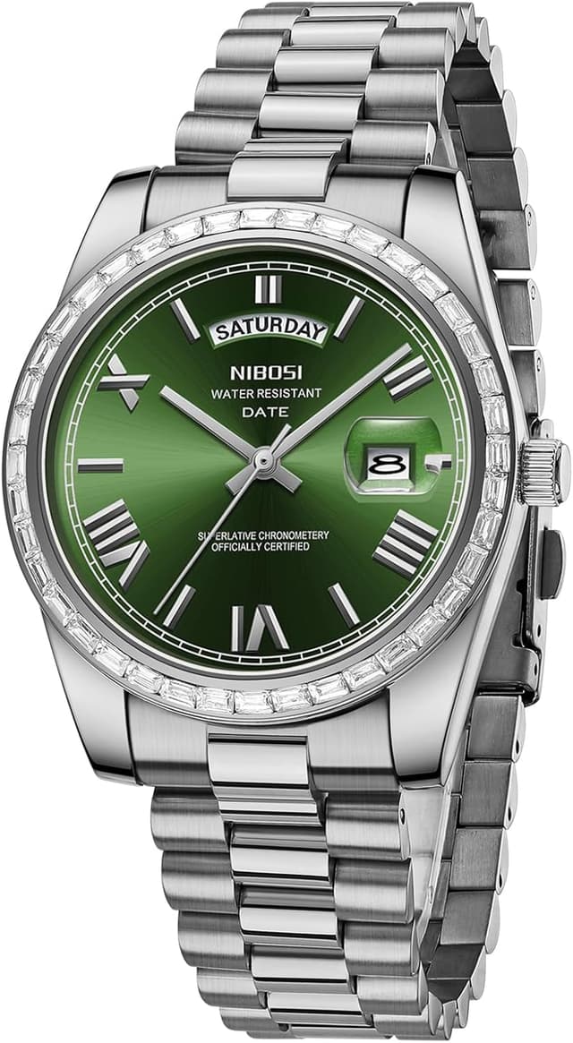 Detalle de NIBOSI Orologio da uomo analogico al quarzo con lunetta tempestata di diamanti e datario