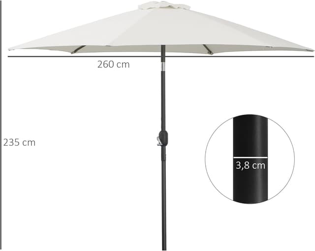 Thumbnail 6 de Outsunny Sombrilla de Jardín Ø260 cm parasol reclinable