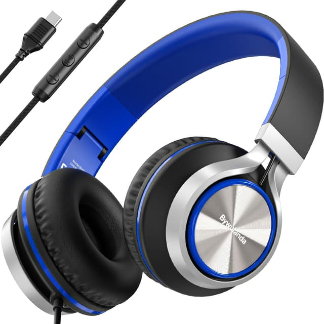 Detalle de Bywulanda USB‑C Over‑Ear Kopfhörer mit Mikrofon & Lautstärkeregler für iPhone (15/16 Pro) & mehr