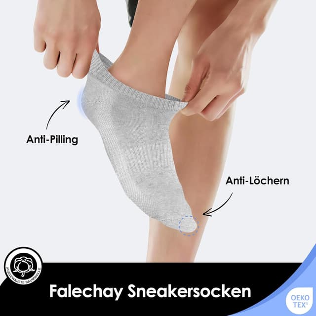 Detalle de Falechay 10 Paar Sneaker Socken aus Baumwolle – atmungsaktiv & kurz, unisex