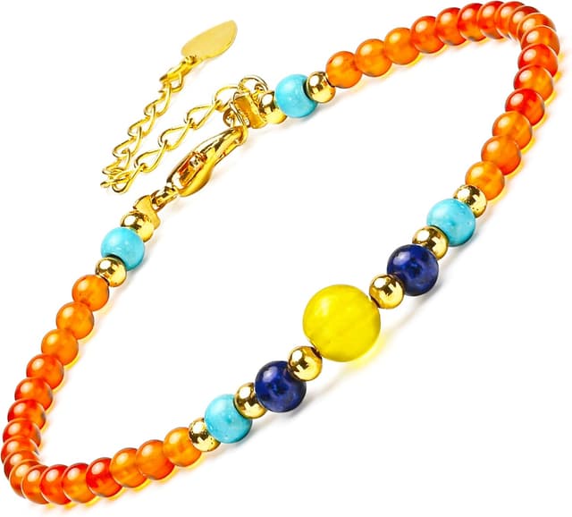 Detalle de Apocalyptic-K Damen Handgewebtes Armband im Boho-Stil mit Achat & 925 Silber/18K Gold, verstellbar (18–21 cm)