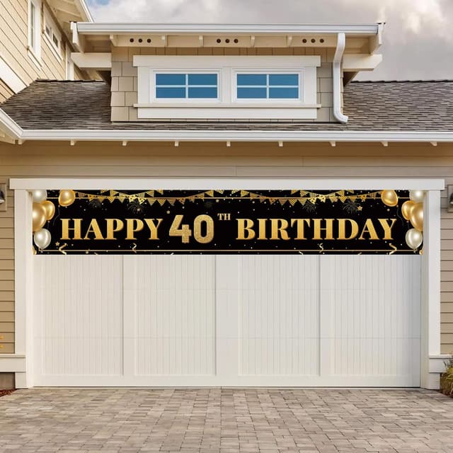 Detalle 2 de Large Happy 40th Birthday Decoration Banner (Black & Gold) 9.8 x 1.6 ft Polyester