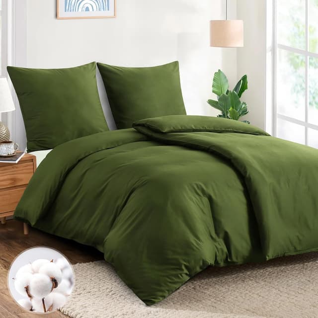 Detalle de Aisbo Bettwäsche 135x200 Baumwolle 4teilig Olivgrün