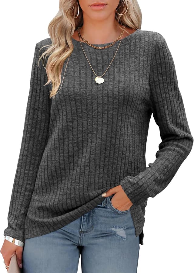 Thumbnail 6 de Odosalii Damen Pullover mit Rundhalsausschnitt und Langarm – gestreifter Strickpullover mit Seitenschlitz