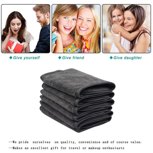 Detalle de KinHwa Microfaser Waschlappen Make-up Entferner – waschbare Abschminktücher, 6er-Pack (dunkelgrau), 15×30 cm