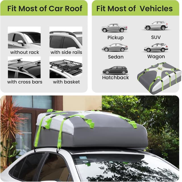 Detalle de Sailnovo Rooftop Cargo Carrier Roof Bag (21 Cubic Feet) with anti-slip mat, security lock and 6 door hooks