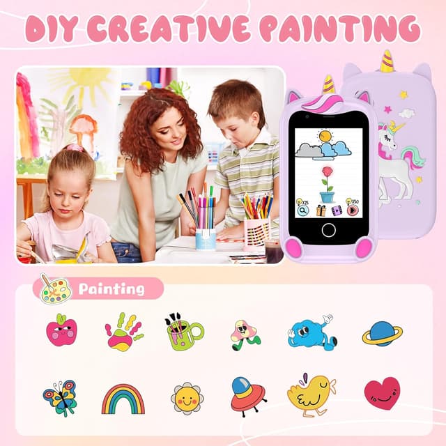 Detalle 2 de Téléphone enfant rose avec caméra, livres audio et 17 jeux