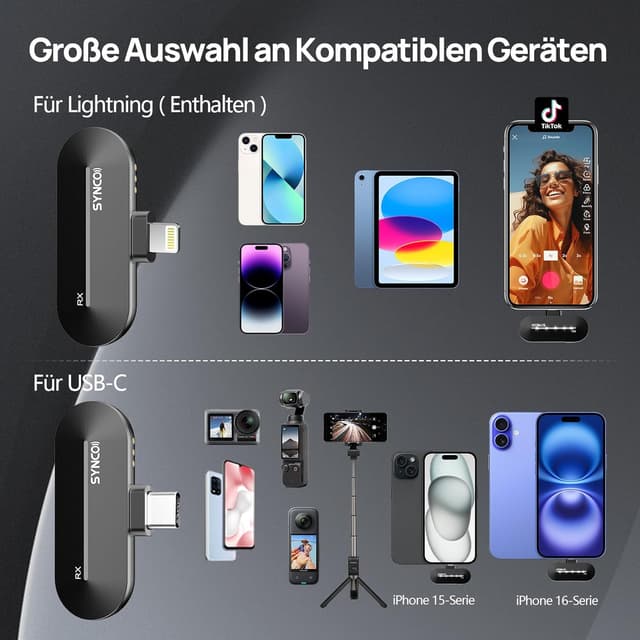 Thumbnail 6 de SYNCO P1SL kabelloses Lavalier-Mikrofon für iPhone & iPad (Lightning, 2,4 GHz, MFi, Ladekoffer)