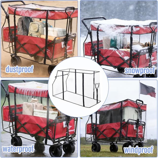Detalle de Clear Folding Wagon Rain Cover – Waterproof, UV resistant EVA trolley cover (trolley and canopy not included)