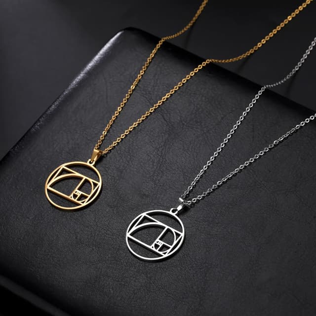 Detalle de VASSAGO Fibonacci-Sequenz Halskette mit Golden-Ratio-Spirale – geometrische Mathematik-Schmuckkette als Geschenk