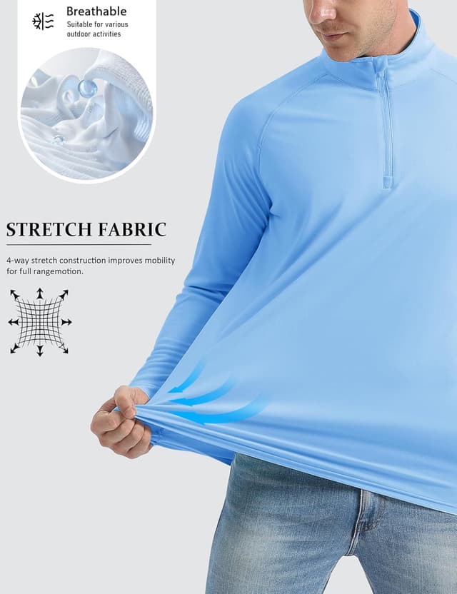 Detalle 2 de MAGCOMSEN T-shirt manches longues homme avec 1/4 zip anti-UV UPF 50+ pour running et fitness