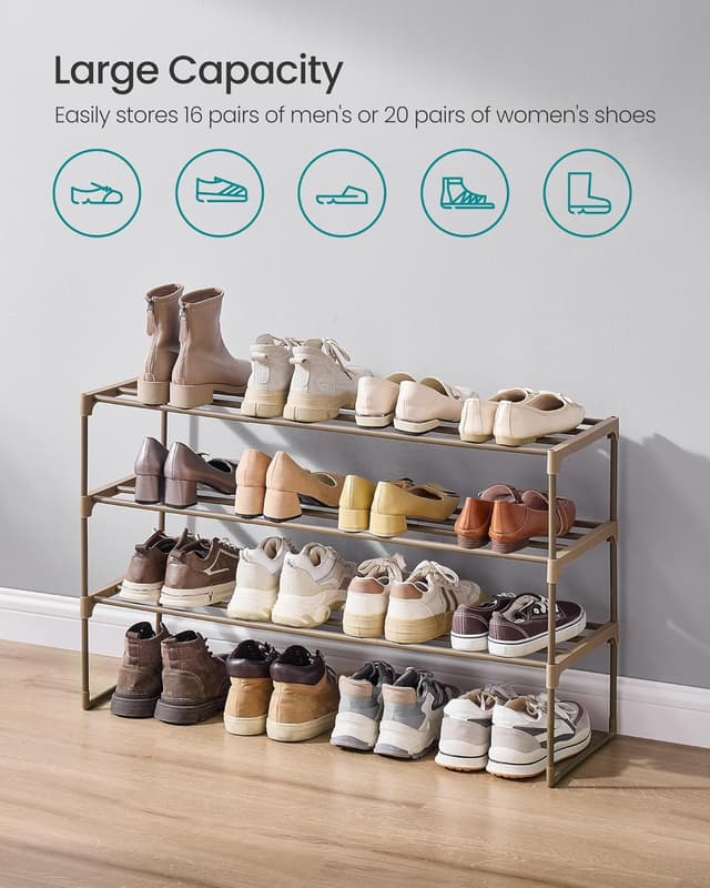 Detalle de SONGMICS 3-Tier Shoe Rack LSA303K01 (walnut brown) – stackable shoe organiser for up to 16–20 pairs