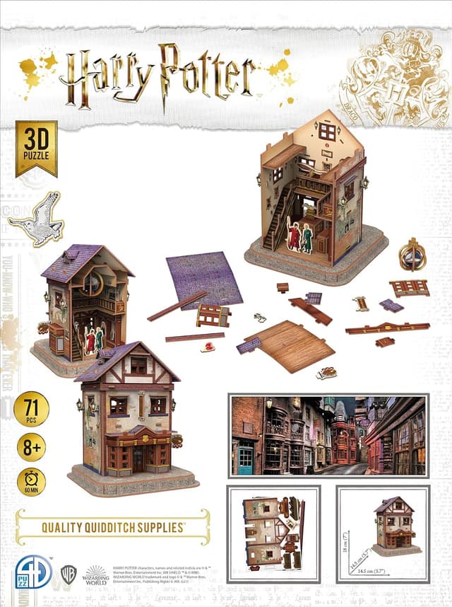 Detalle de Puzzle 3D Harry Potter Asmodee : le Magasin d’accessoires de Quidditch (environ 90 pièces) dès 8 ans