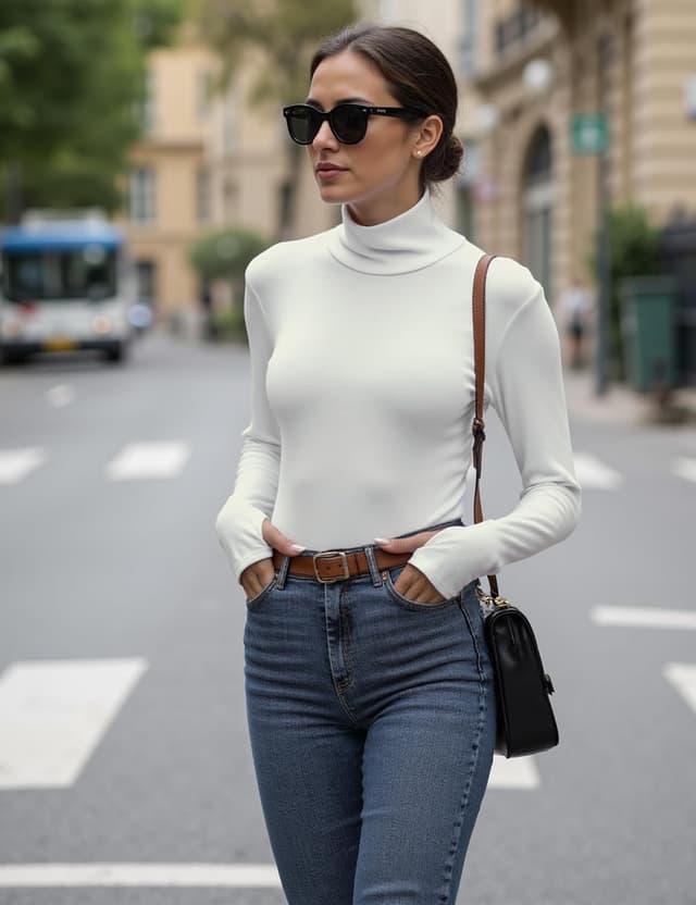 Detalle 2 de Terecey T-shirt thermique femme à col roulé en coton manches longues