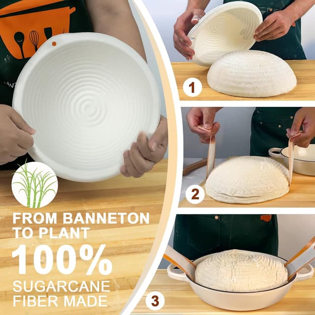 Detalle de AHJ 6QT Enameled Cast Iron Dutch Oven for Bread Baking with Proofing Basket, Gloves & Sling