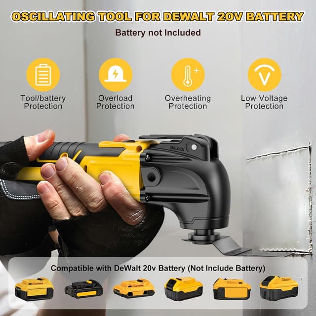 Detalle de DeWalt utensile oscillante a batteria 18/20V brushless con 6 velocità variabili e 23 accessori (solo corpo macchina)