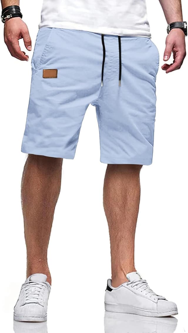 Detalle de TARAINYA Herren-Chino-Shorts aus Baumwolle mit Tunnelzug und Taschen