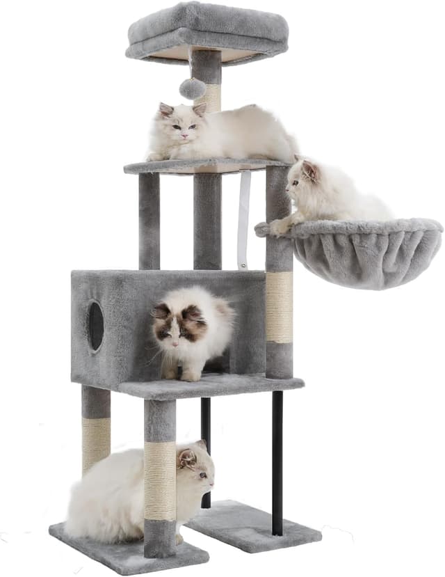 Detalle de Heybly Kratzbaum HCT200SW – 125 cm kleiner Katzenbaum mit Höhle, Plattformen und Sisal