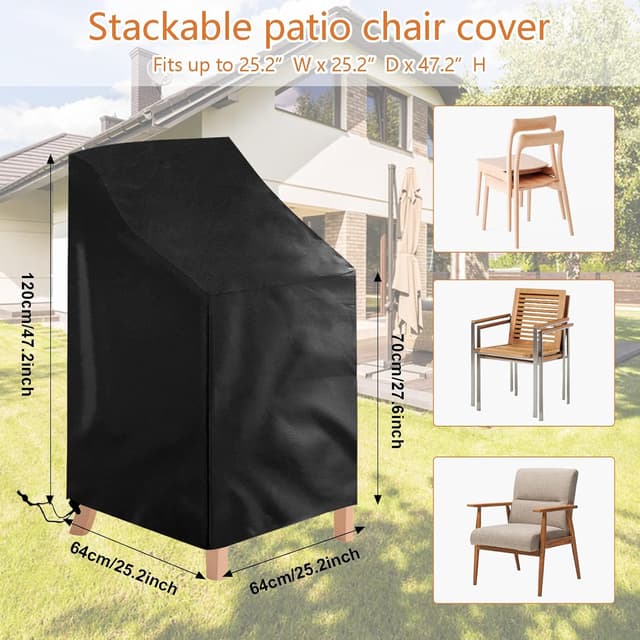 Thumbnail 6 de Ricyea 2 Pack Waterproof 210D Oxford Garden Stacking Chair Covers (64x64x70/120cm)