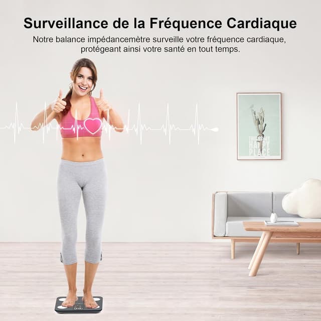 Detalle 2 de Balance connectée Healthkeep Balance Connectée avec impédancemètre, grand écran VA et mesure de la fréquence cardiaque (jusqu’à 180 kg) – Bleu marine