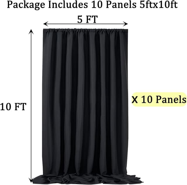 Detalle de Htper 50ft x 10ft Thick Black Backdrop Curtain (10 Panels) for Wedding, Photo Booth & Events