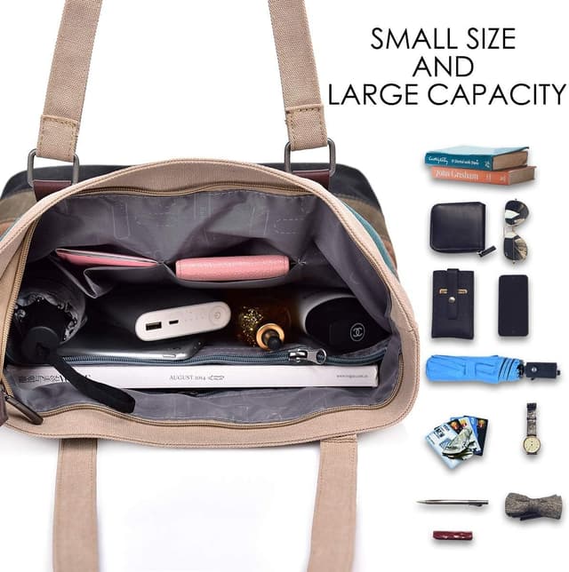 Detalle 2 de CHEREEKI Striped Canvas Tote Bag (Multicolour) – washable shopper for school, work, travel