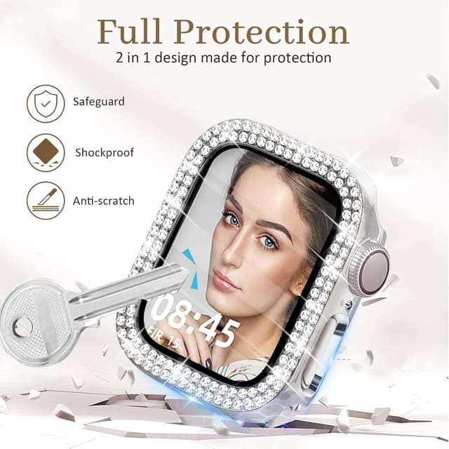 Detalle de Newlibery Bling Watch Case with HD Screen Protector for Apple Watch 40mm (Series 6/5/4/SE/SE2/SE3) — Clear