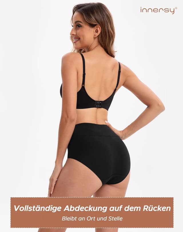 Detalle de INNERSY Damen Slips aus Baumwolle mit Stretch, hohe Taille – 5er Pack