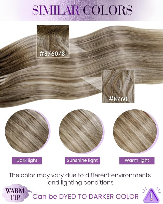 Detalle 2 de LaaVoo Nanoring Extensions Echthaar Ombre Blond (Remy), 45 cm, 100 g, 1 g/1s – #8/60/8