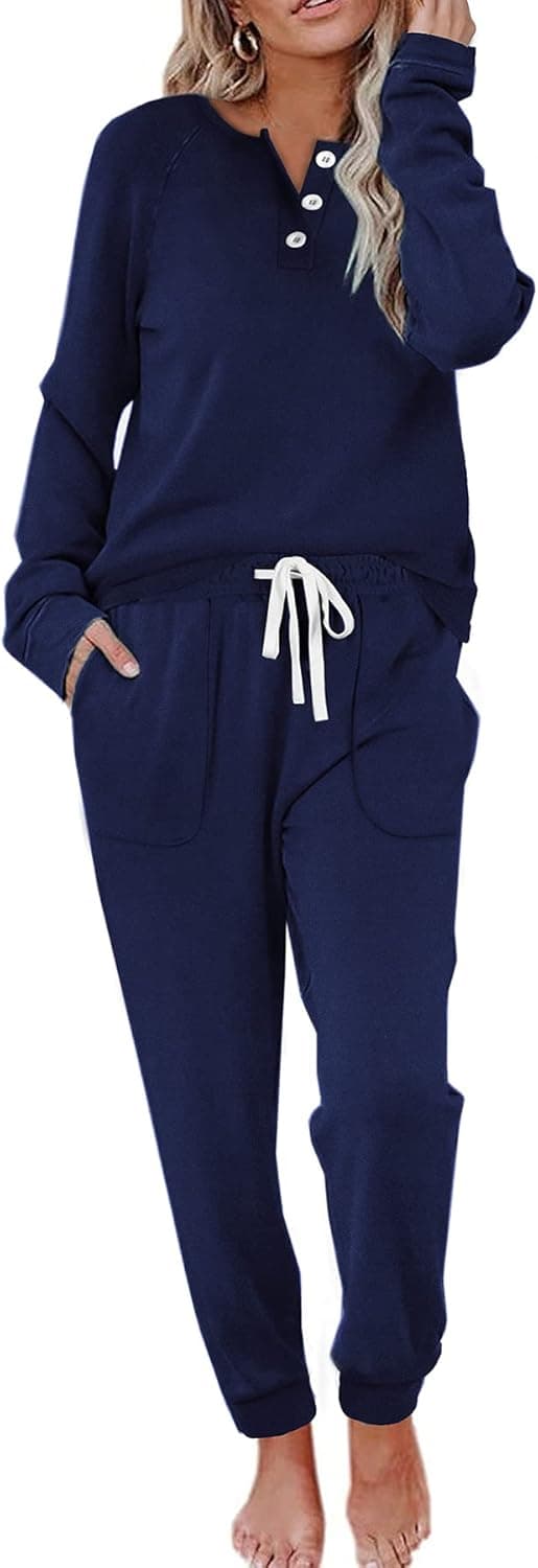 Detalle de WIHOLL Two-Piece Lounge Set for Women (Button-Down Sweatshirt & Drawstring Sweatpants)