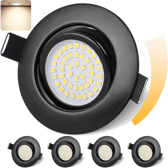 Detalle de GeyouLux LED Einbaustrahler 230V dimmbar 6W, IP44, 45° schwenkbar – 4er-Set (schwarz, 4000K)
