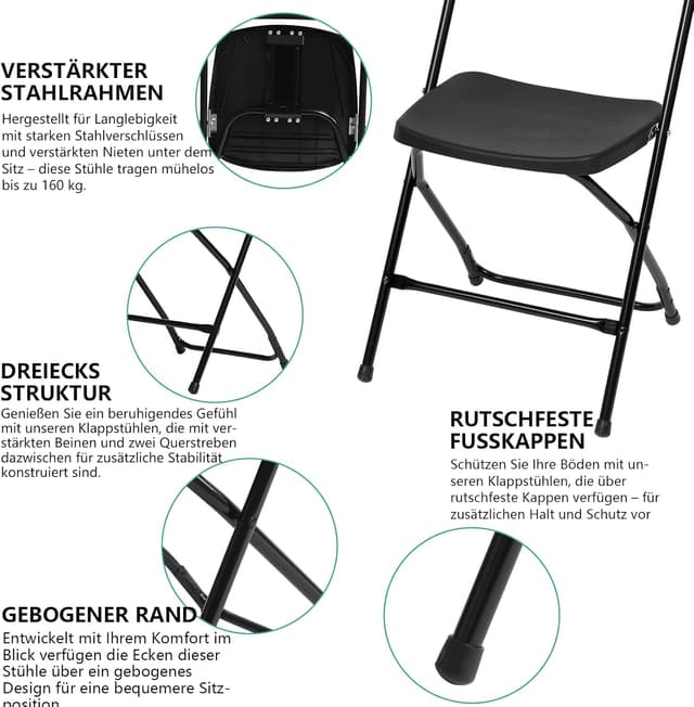 Detalle de Set 6 sedie pieghevoli 200 kg nero